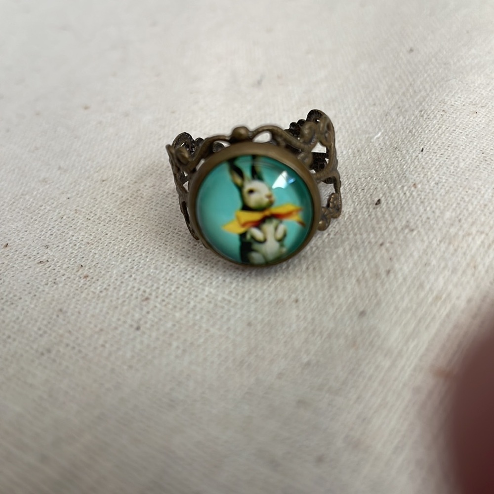 Vintage Gleeful Peacock Rabbit Ring